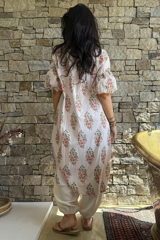 Mika Flower & Stripe Duster Shirt Pink